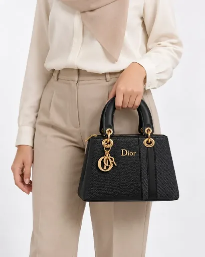 Women's Faux Leather & Woven Top-Handle Handbag with Side Detailing and Metal Charm