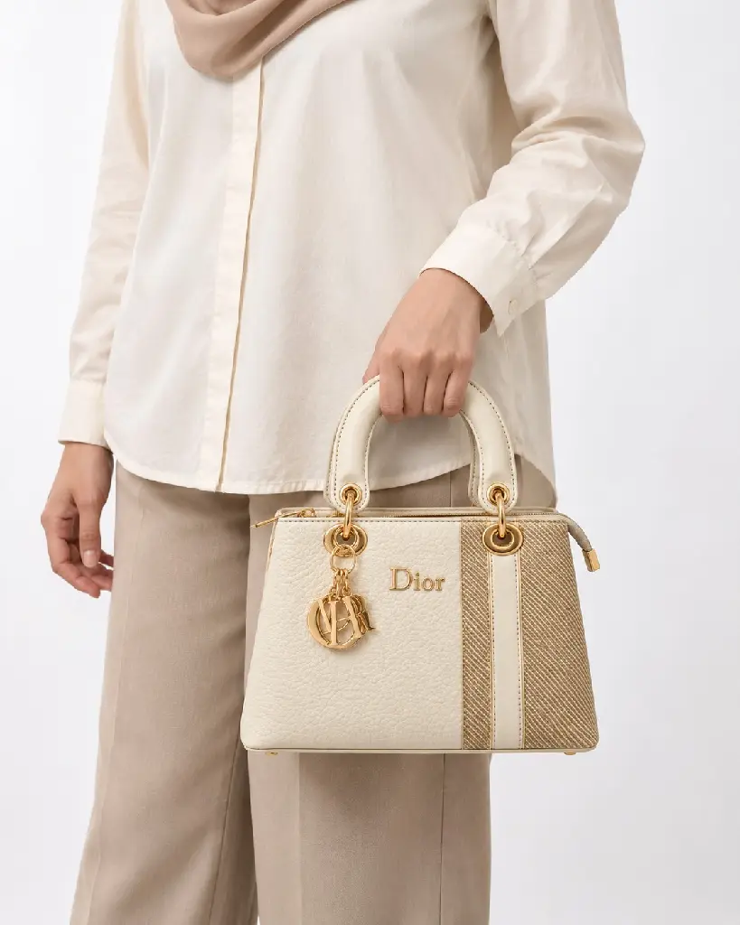 Women's Faux Leather & Woven Top-Handle Handbag with Side Detailing and Metal Charm
