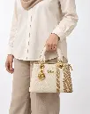 Women's Faux Leather & Woven Top-Handle Handbag with Side Detailing and Metal Charm