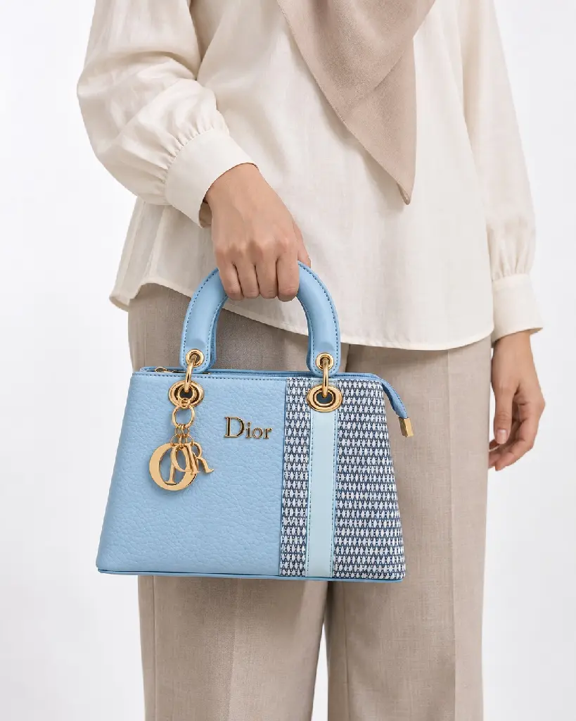 Women's Faux Leather & Woven Top-Handle Handbag with Side Detailing and Metal Charm