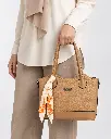 Women's Faux Leather Top-Handle Handbag with Scarf and Long Strap