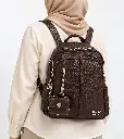 Women’s Faux Leather Backpack with Pockets and Small Pouch