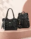 Women’s Faux Leather Bag Combo: Hand & Shoulder Bag with Scarf and Backpack with Small Pouch
