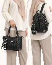 Women’s Faux Leather Bag Combo: Hand & Shoulder Bag with Scarf and Backpack with Small Pouch