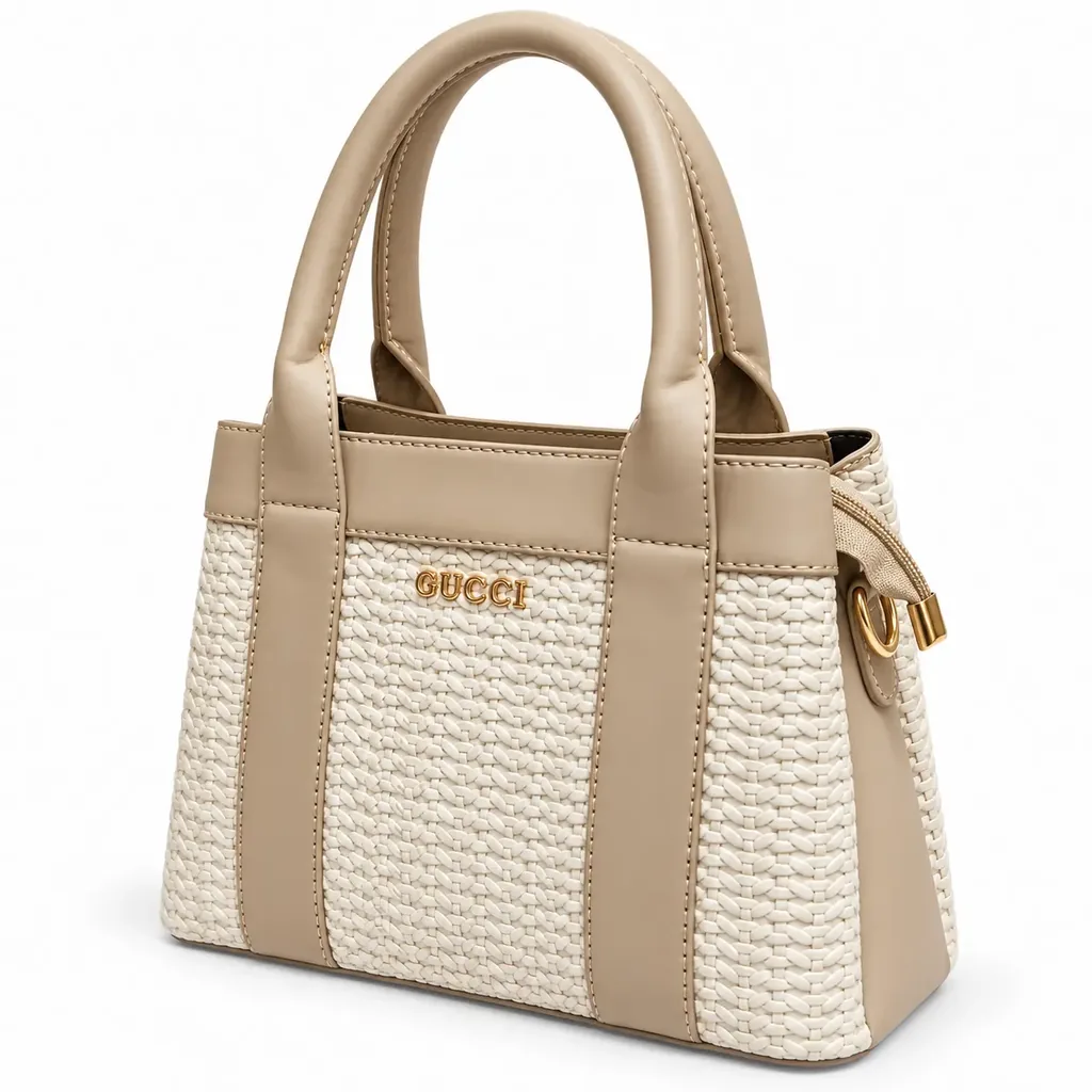 Women’s Faux Leather Top-Handle Handbag with a Raised Interlaced Pattern