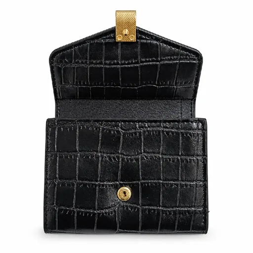 Women’s Faux Leather Croc-Pattern Wallet with Gold-Tone Clasp
