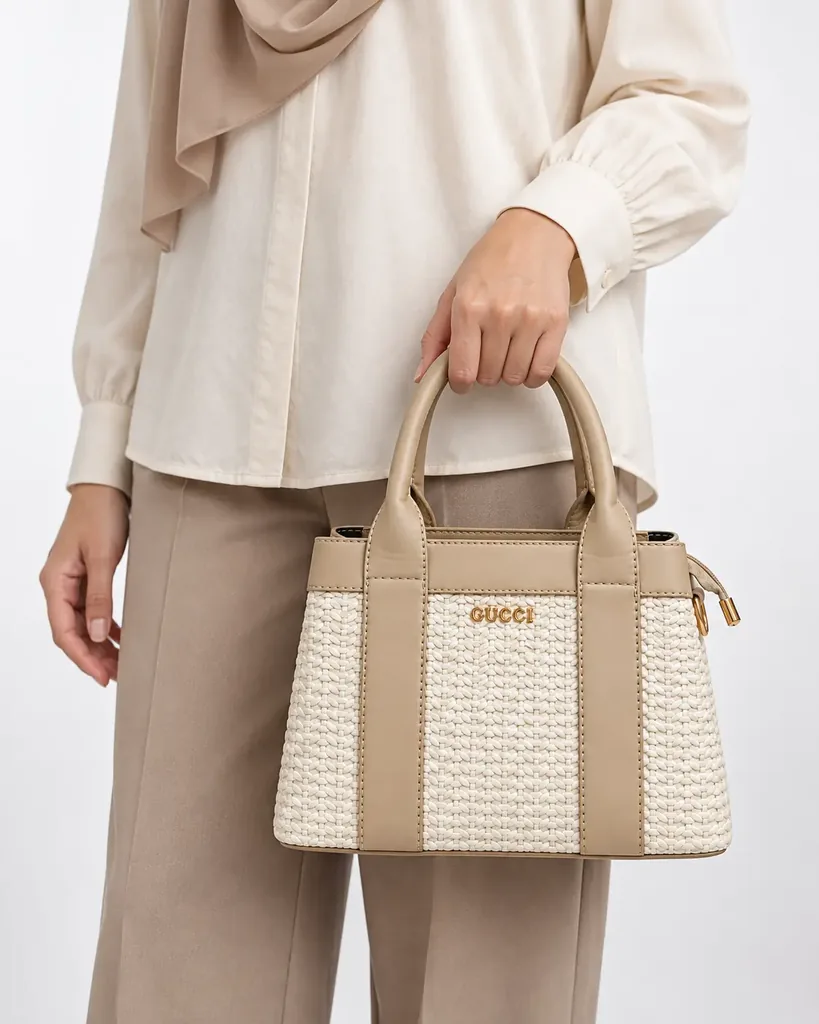 Women’s Faux Leather Top-Handle Handbag with a Raised Interlaced Pattern