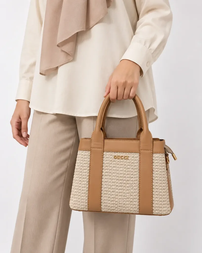 Women’s Faux Leather Top-Handle Handbag with a Raised Interlaced Pattern