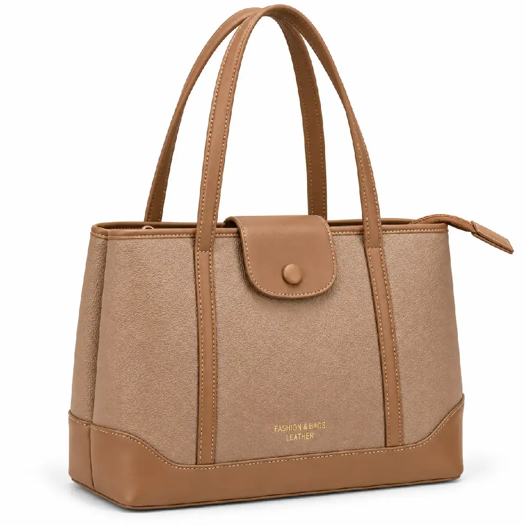 Women’s Large Faux Leather Shoulder Bag with Zip and Magnetic Flap