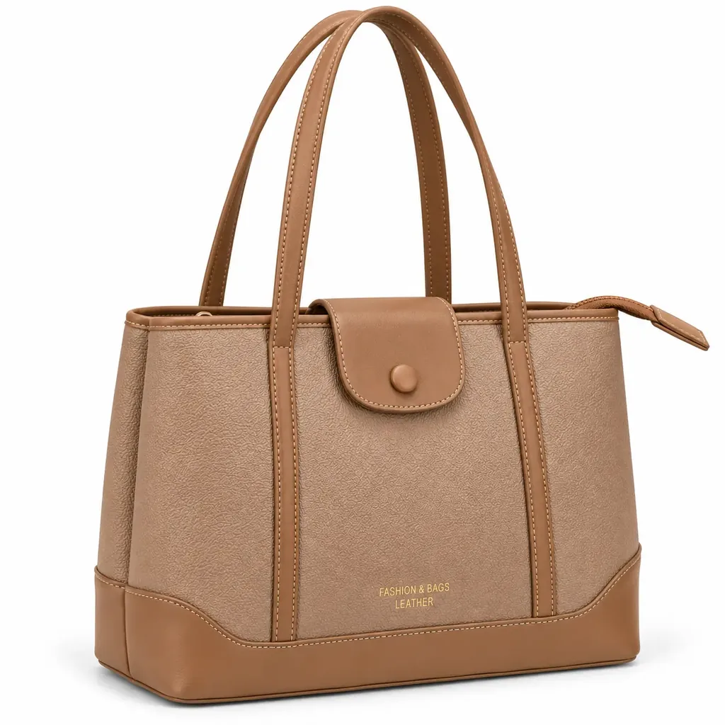 Women’s Large Faux Leather Shoulder Bag with Zip and Magnetic Flap