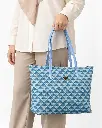 Mosaic Large Canvas and Faux Leather Tote Bag with Interlaced Geometric Pattern