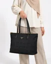 Mosaic Large Canvas and Faux Leather Tote Bag with Interlaced Geometric Pattern