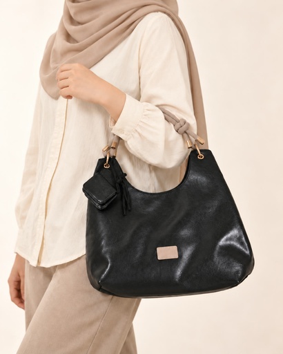 Women's Soft Faux Leather Hobo Shoulder Bag Set with Zip Pouch and Mini Bag