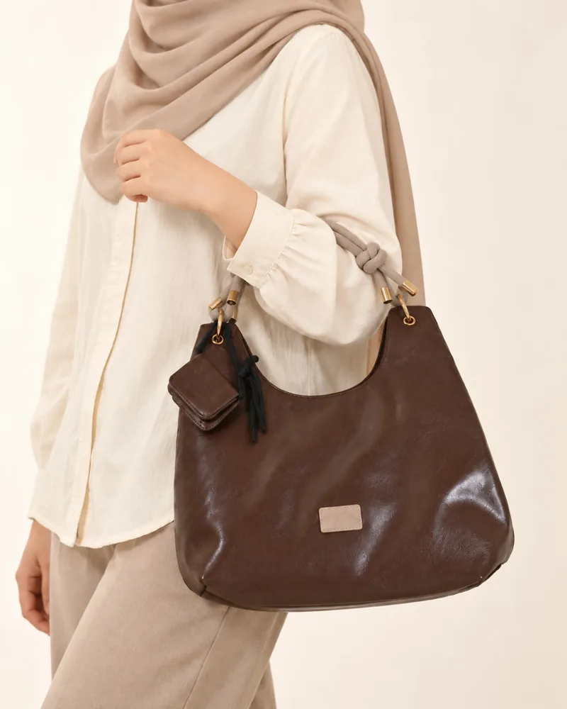 Women's Soft Faux Leather Hobo Shoulder Bag Set with Zip Pouch and Mini Bag