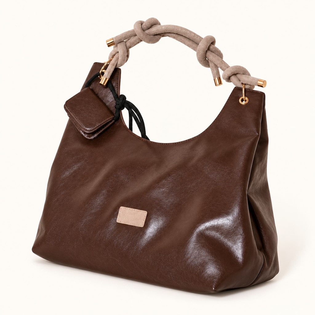 Women's Soft Faux Leather Hobo Shoulder Bag Set with Zip Pouch and Mini Bag