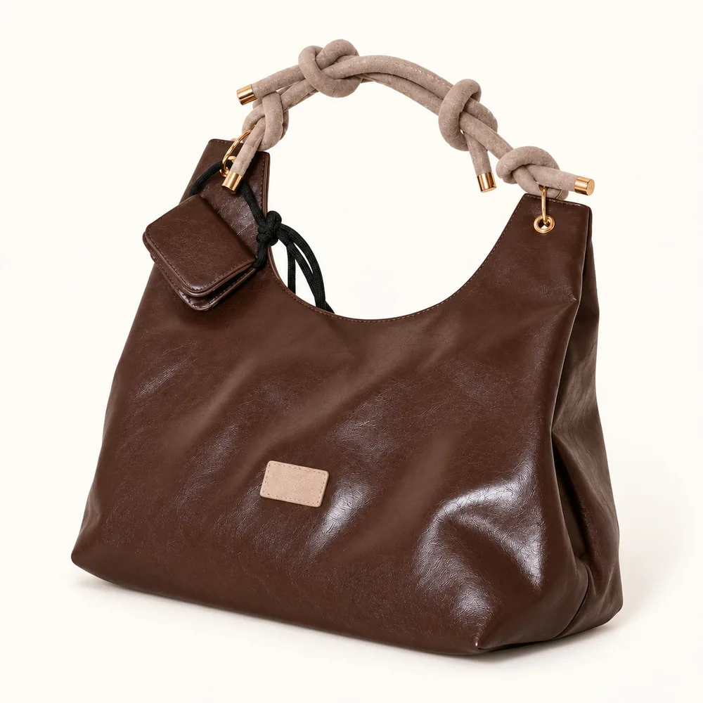 Women's Soft Faux Leather Hobo Shoulder Bag Set with Zip Pouch and Mini Bag