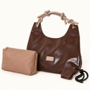 Women's Soft Faux Leather Hobo Shoulder Bag Set with Zip Pouch and Mini Bag