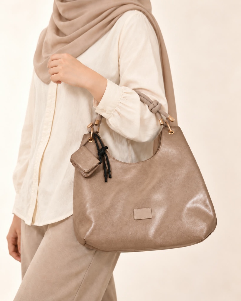 Women's Soft Faux Leather Hobo Shoulder Bag Set with Zip Pouch and Mini Bag