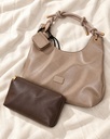 Women's Soft Faux Leather Hobo Shoulder Bag Set with Zip Pouch and Mini Bag