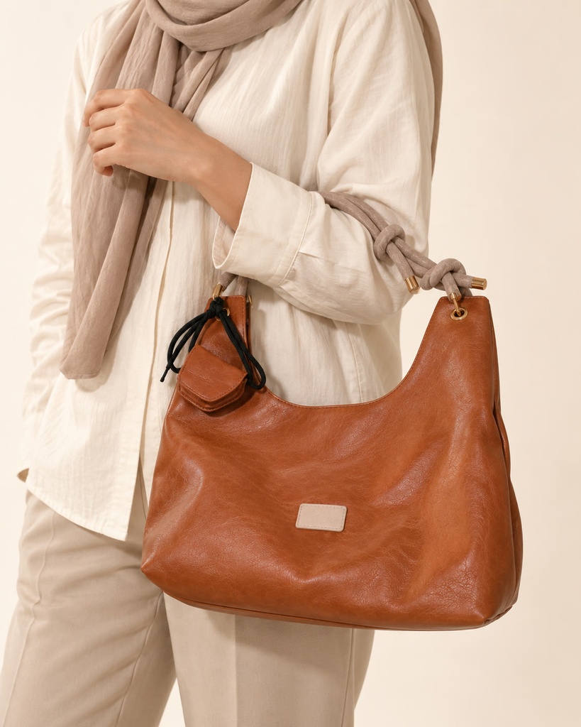 Women's Soft Faux Leather Hobo Shoulder Bag Set with Zip Pouch and Mini Bag