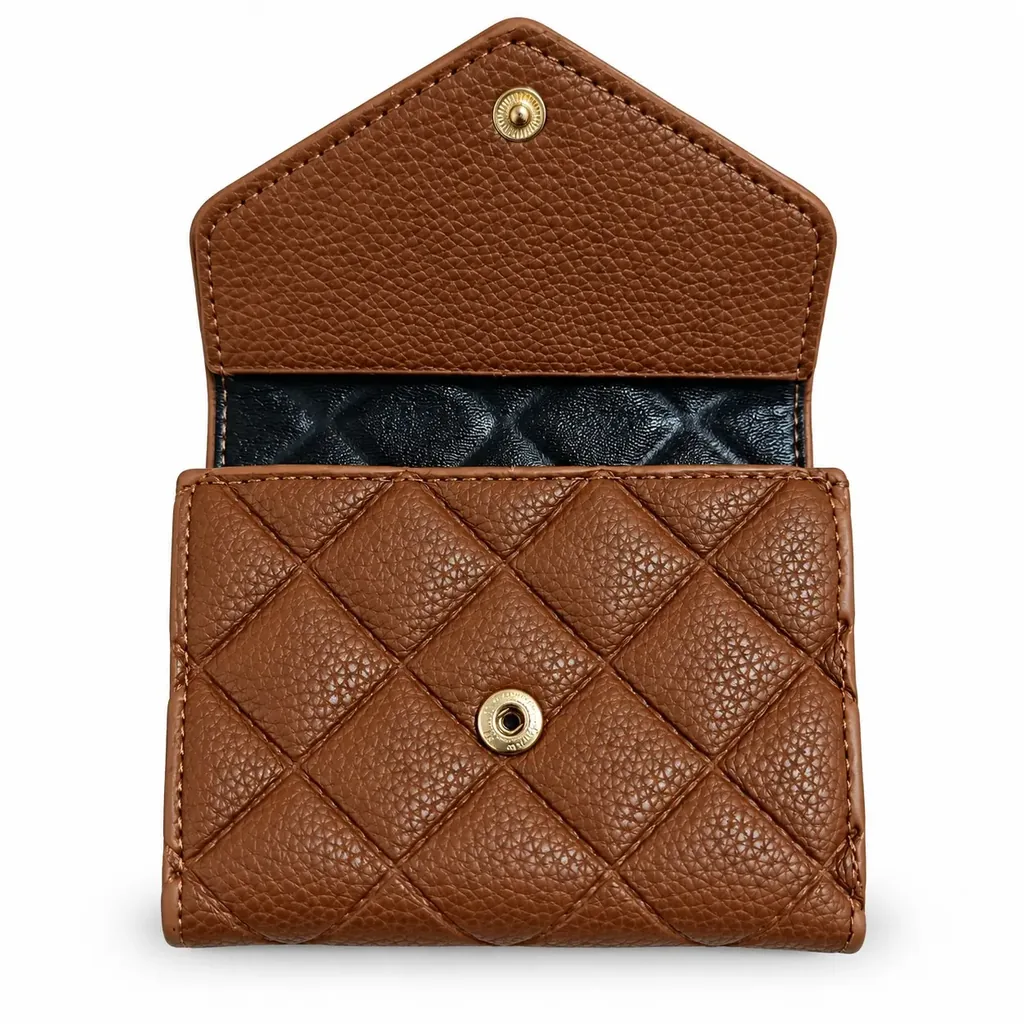 Women’s Faux Leather Envelope Wallet with Quilted Diamond Pattern