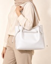Women's Large Faux Leather Drawstring Bucket Shopper Bag with Zip Pouch