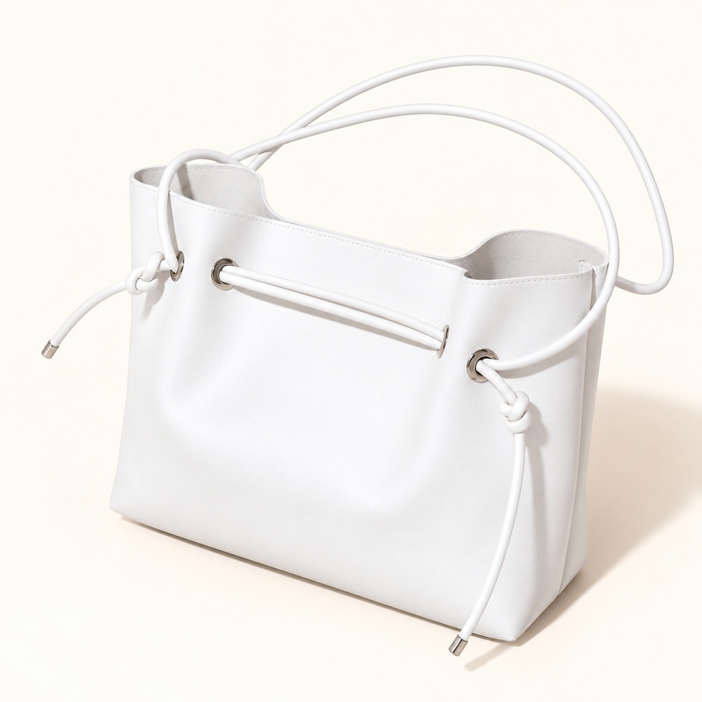 Women's Large Faux Leather Drawstring Bucket Shopper Bag with Zip Pouch