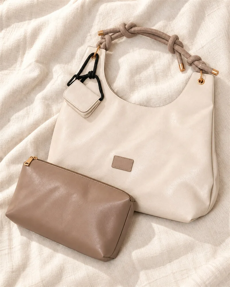 Women's Soft Faux Leather Hobo Shoulder Bag Set with Zip Pouch and Mini Bag