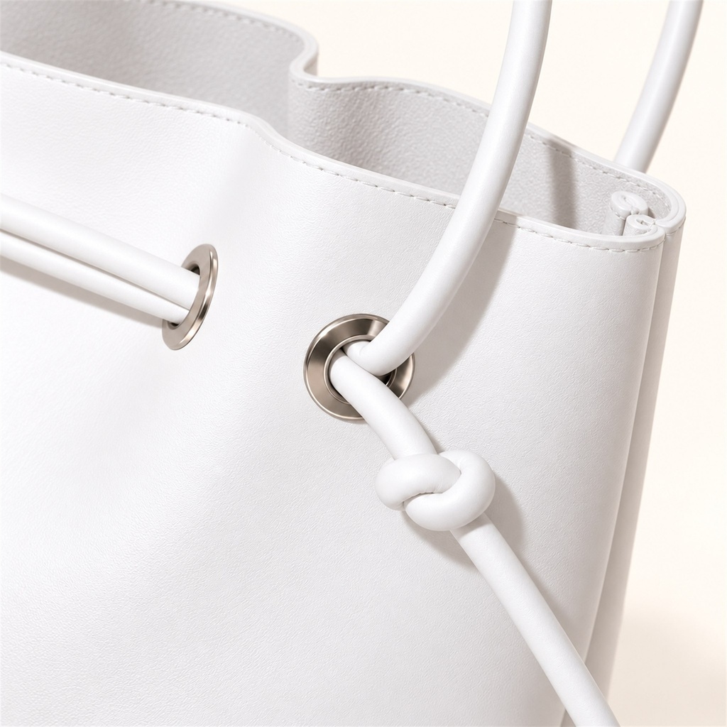 Women's Large Faux Leather Drawstring Bucket Shopper Bag with Zip Pouch