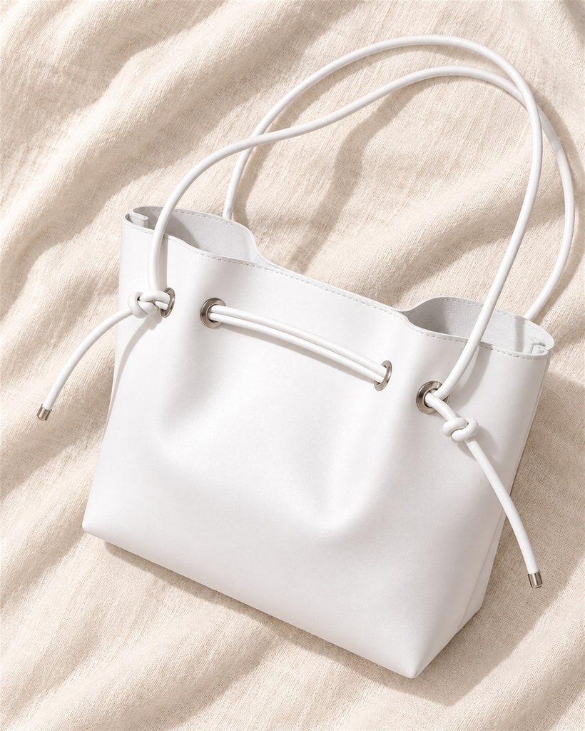 Women's Large Faux Leather Drawstring Bucket Shopper Bag with Zip Pouch
