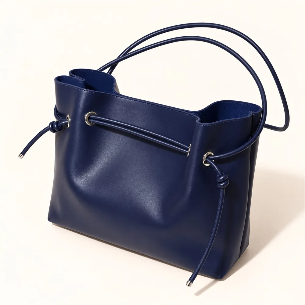 Women's Large Faux Leather Drawstring Bucket Shopper Bag with Zip Pouch