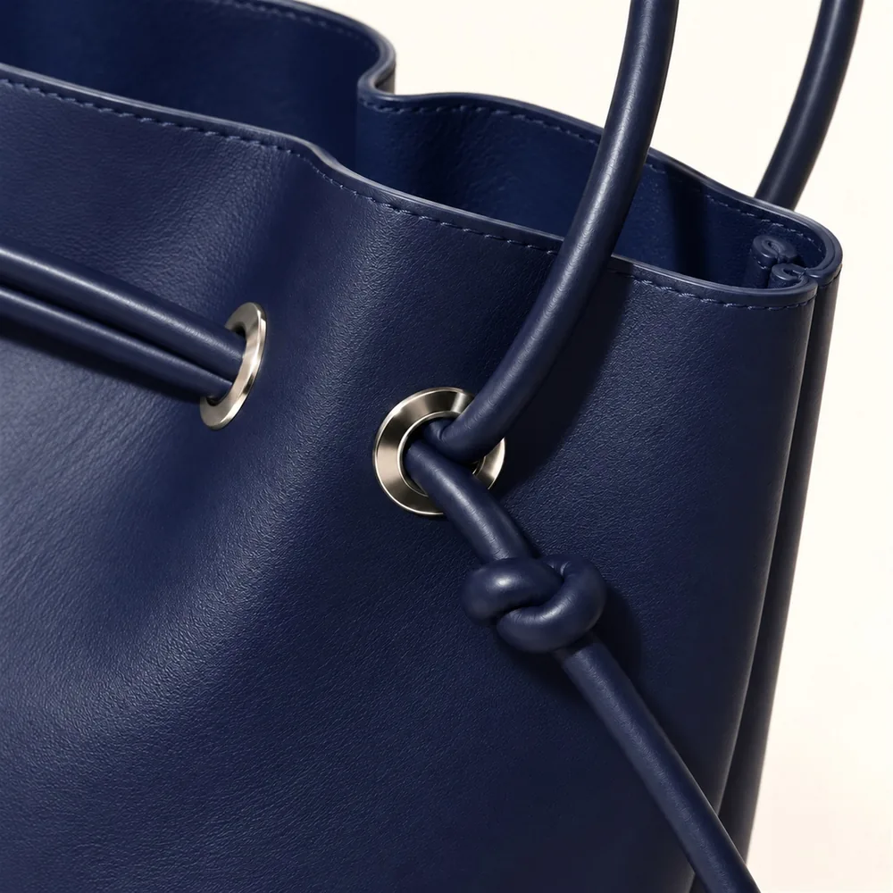 Women's Large Faux Leather Drawstring Bucket Shopper Bag with Zip Pouch