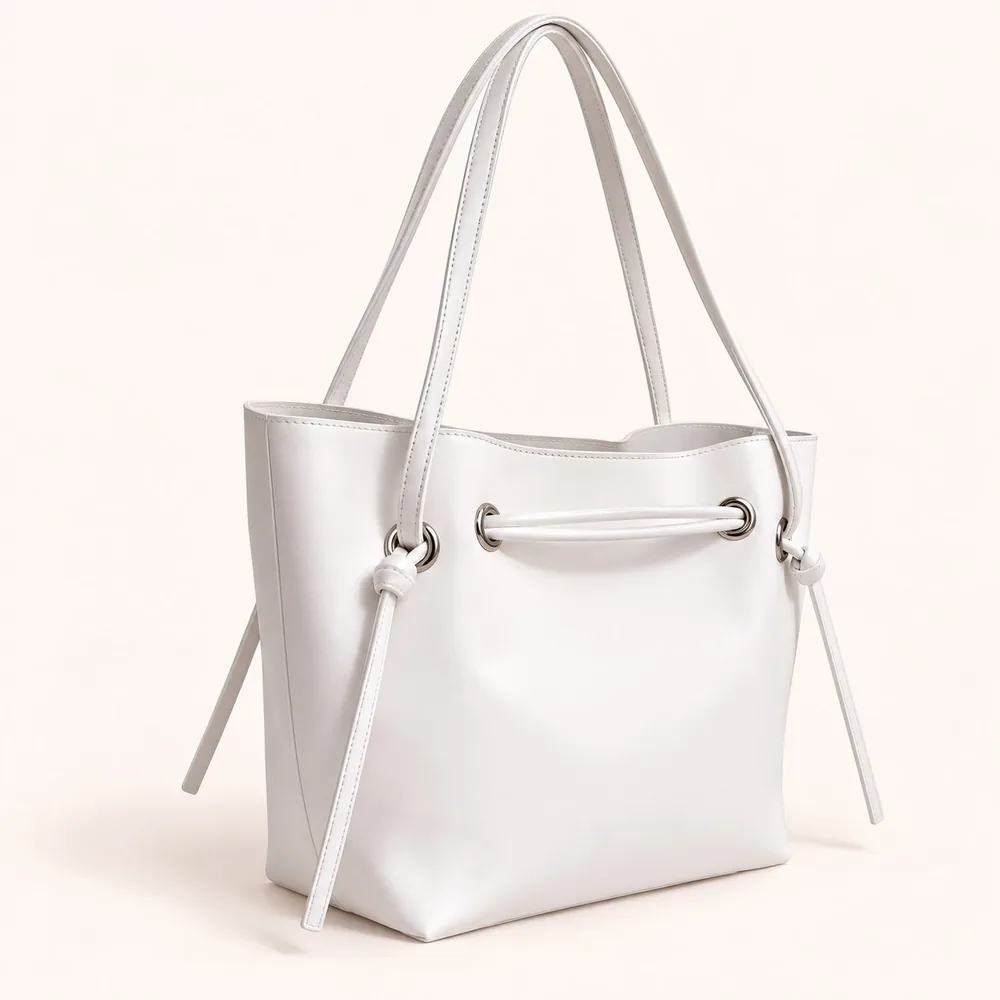 Women's Large Faux Leather Drawstring Bucket Shopper Bag with Zip Pouch