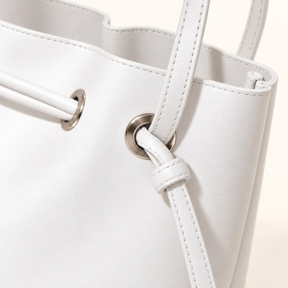 Women's Large Faux Leather Drawstring Bucket Shopper Bag with Zip Pouch
