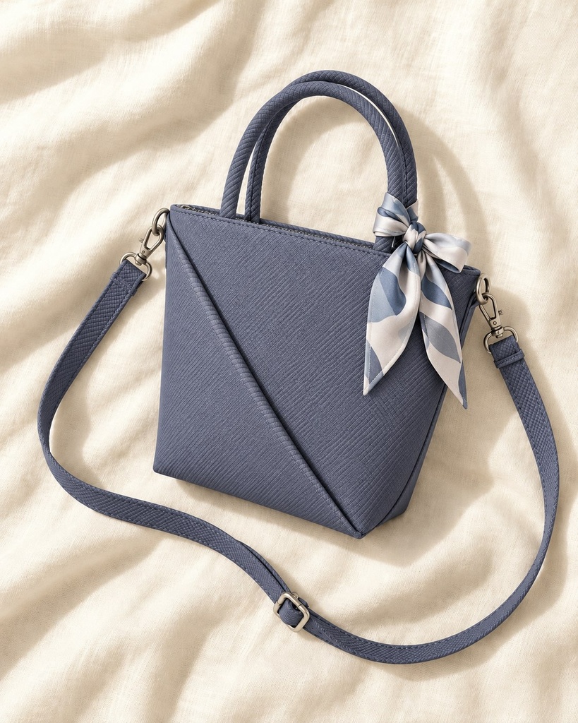 Women's Mini Woven Fabric Top-Handle Bag with Scarf and Crossbody Strap