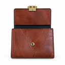 Women’s Faux Leather Wallet with Cross-Stitch Detailing and Gold-Tone Clasp