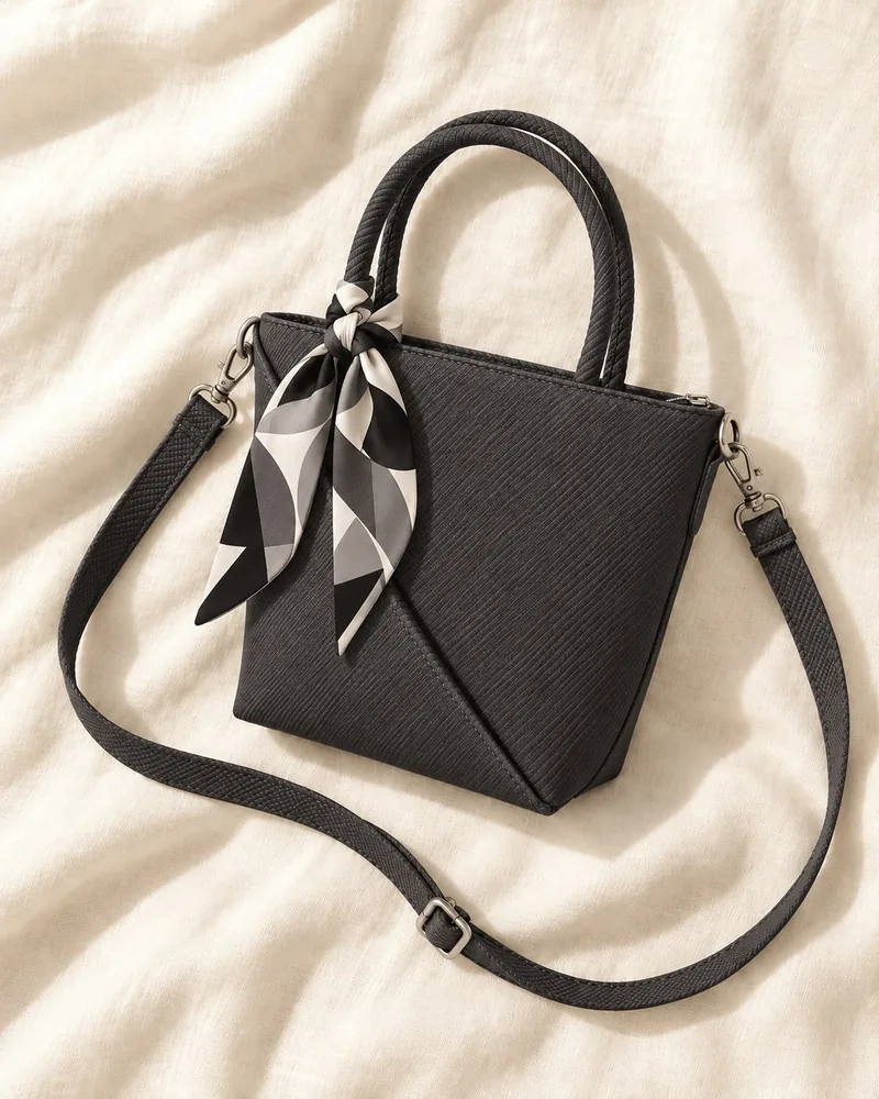 Women's Mini Woven Fabric Top-Handle Bag with Scarf and Crossbody Strap