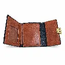 Women’s Faux Leather Wallet with Cross-Stitch Detailing and Gold-Tone Clasp