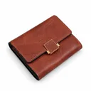 Women’s Faux Leather Wallet with Cross-Stitch Detailing and Gold-Tone Clasp