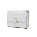 Women’s White Faux Leather Wallet with Croc Embossing and Square Clasp