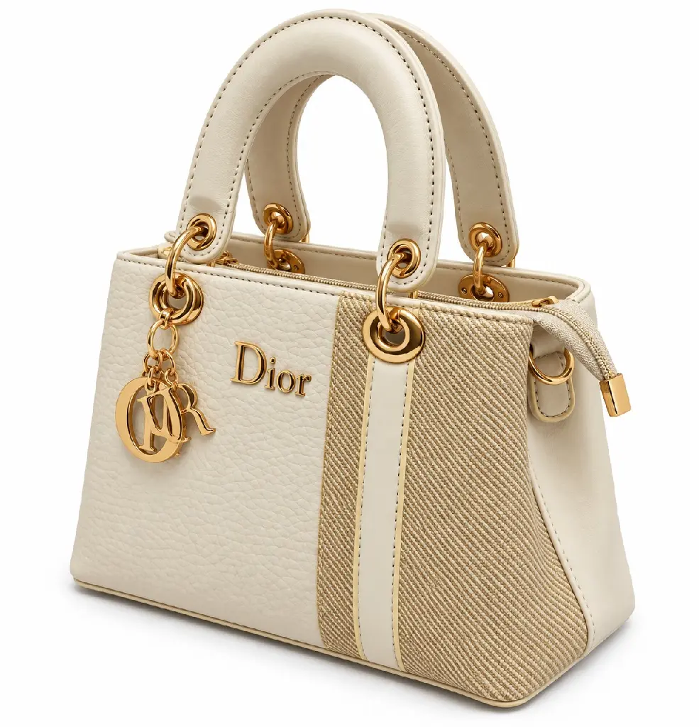 Women's Faux Leather & Woven Top-Handle Handbag with Side Detailing and Metal Charm