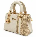 Women's Faux Leather & Woven Top-Handle Handbag with Side Detailing and Metal Charm