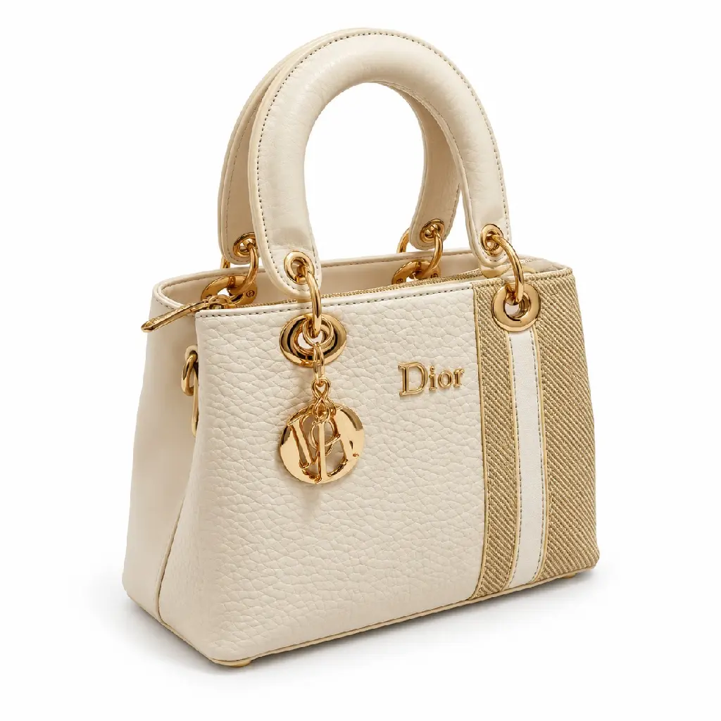 Women's Faux Leather & Woven Top-Handle Handbag with Side Detailing and Metal Charm