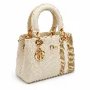 Women's Faux Leather & Woven Top-Handle Handbag with Side Detailing and Metal Charm