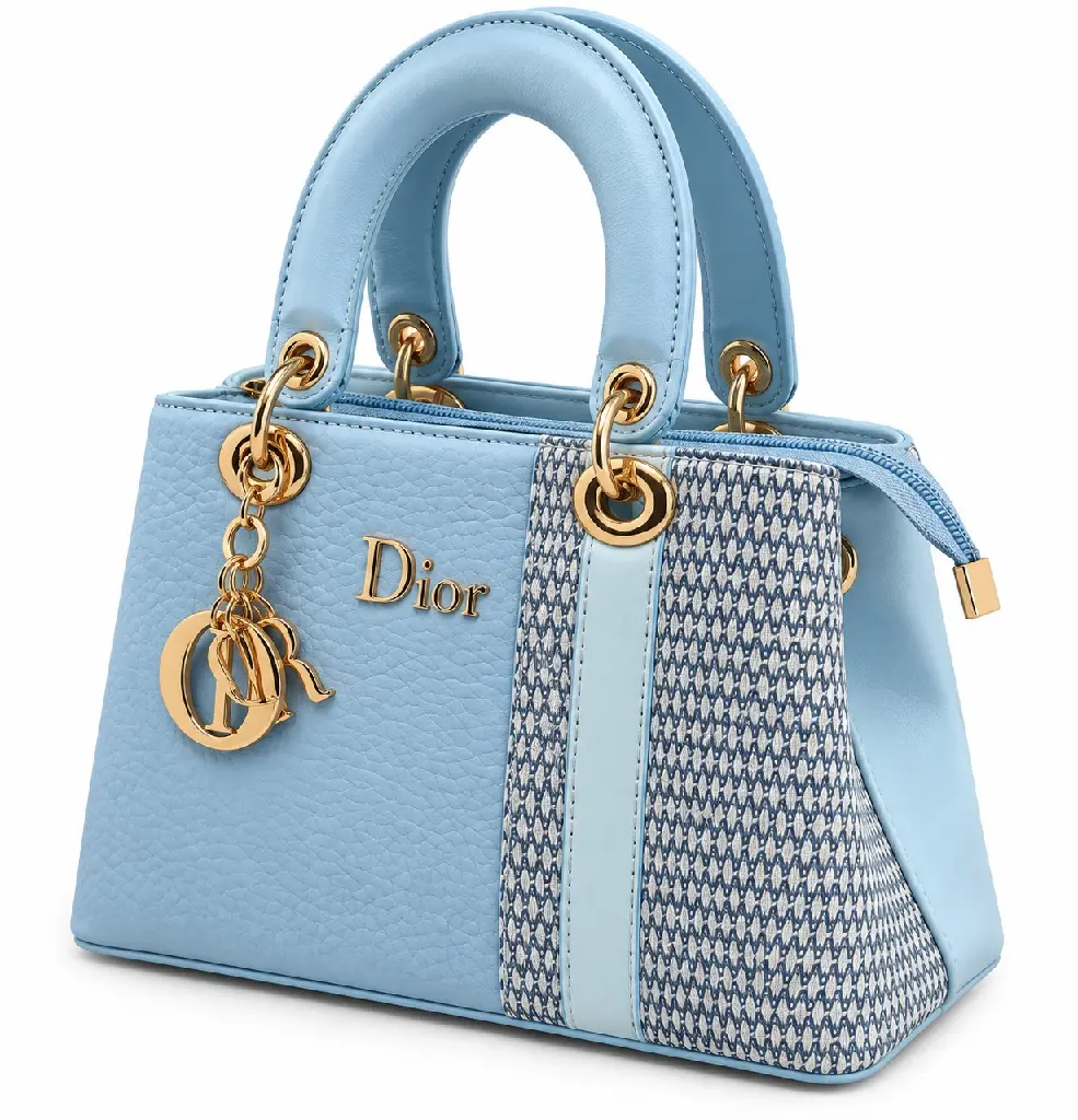 Women's Faux Leather & Woven Top-Handle Handbag with Side Detailing and Metal Charm