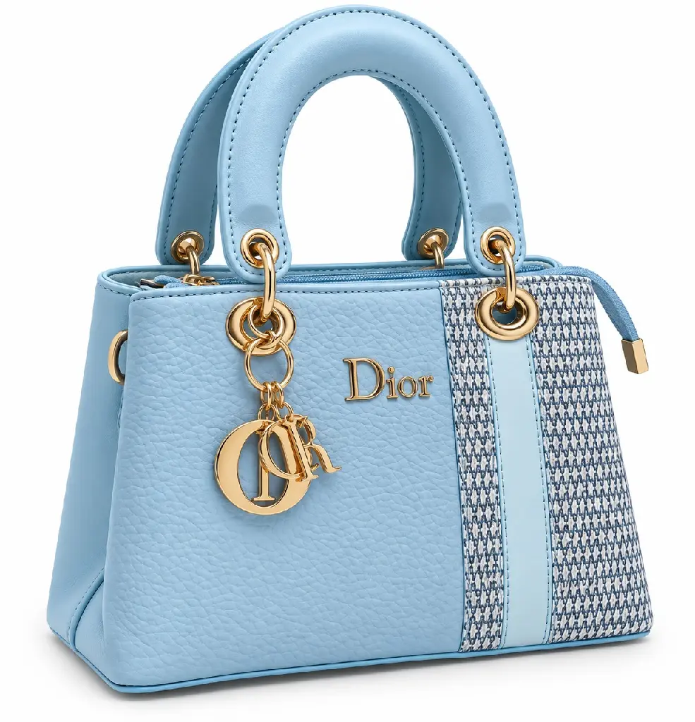 Women's Faux Leather & Woven Top-Handle Handbag with Side Detailing and Metal Charm