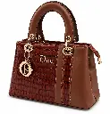 Women's Faux Leather Top-Handle Handbag with Raised Side Details and Metal Charms