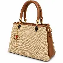Women's Woven & Faux Leather Hand and Shoulder Bag with Key Charm on a Chain