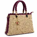 Women's Woven & Faux Leather Hand and Shoulder Bag with Key Charm on a Chain