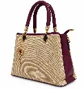 Women's Woven & Faux Leather Hand and Shoulder Bag with Key Charm on a Chain